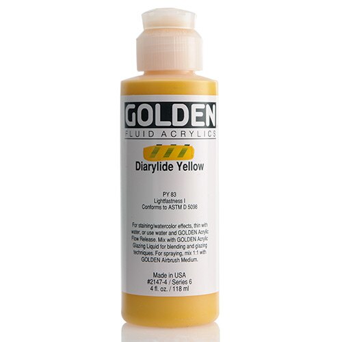 Golden, Fluid Acrylic, Paint, 4oz, Diarylide Yellow